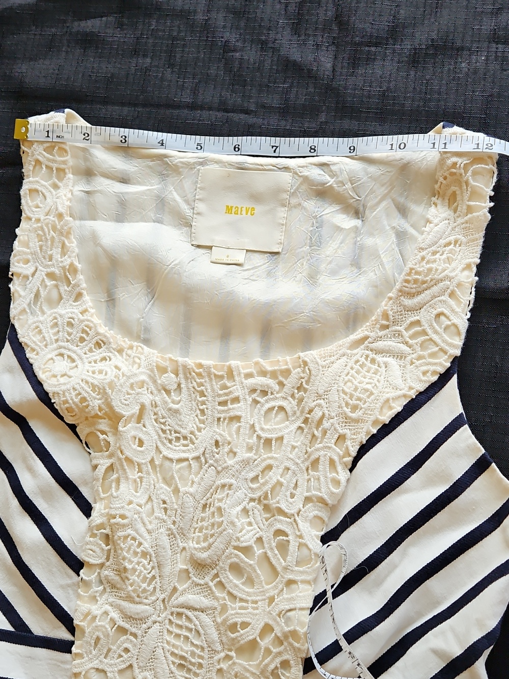 Maeve (Anthro) Black and White Striped Dress with Cream Lace - Picture 12 of 16